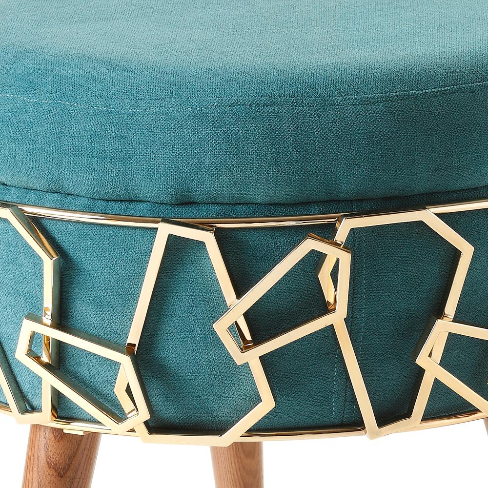 Hand-Crafted Cyprus Stool with Turquoise Velvet Fabric For Sale