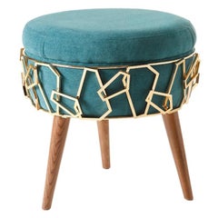 Tabouret de Cyprus avec tissu en velours turquoise