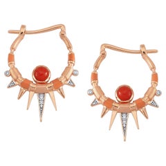 Used Cyra Hoop Earrings in Rose Gold with Coral and White Diamond