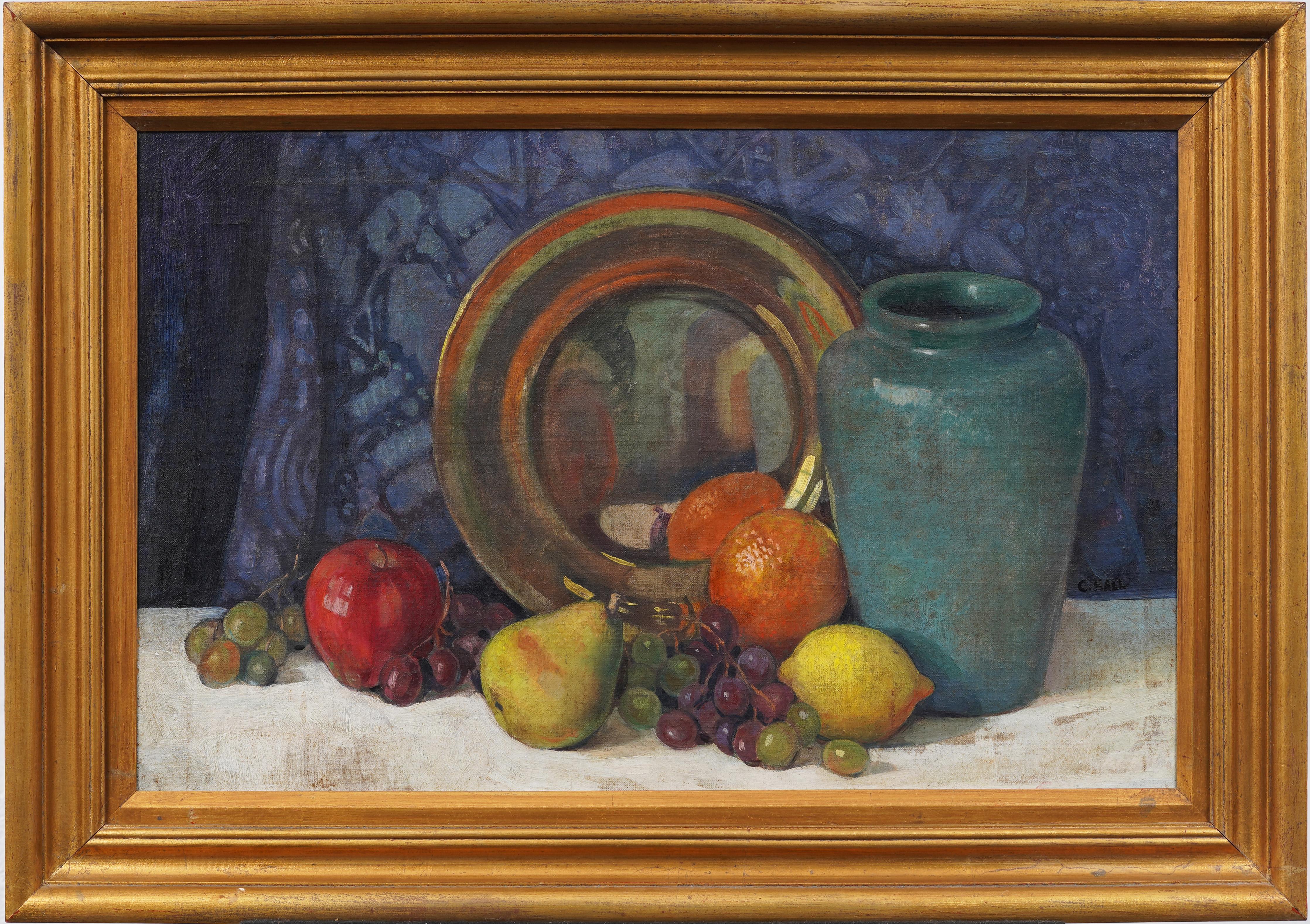 Antiguo bodegón frutal elegante americano del siglo XIX enmarcado Raro cuadro al óleo - Painting de Cyrenius Hall (1830 - 1896)