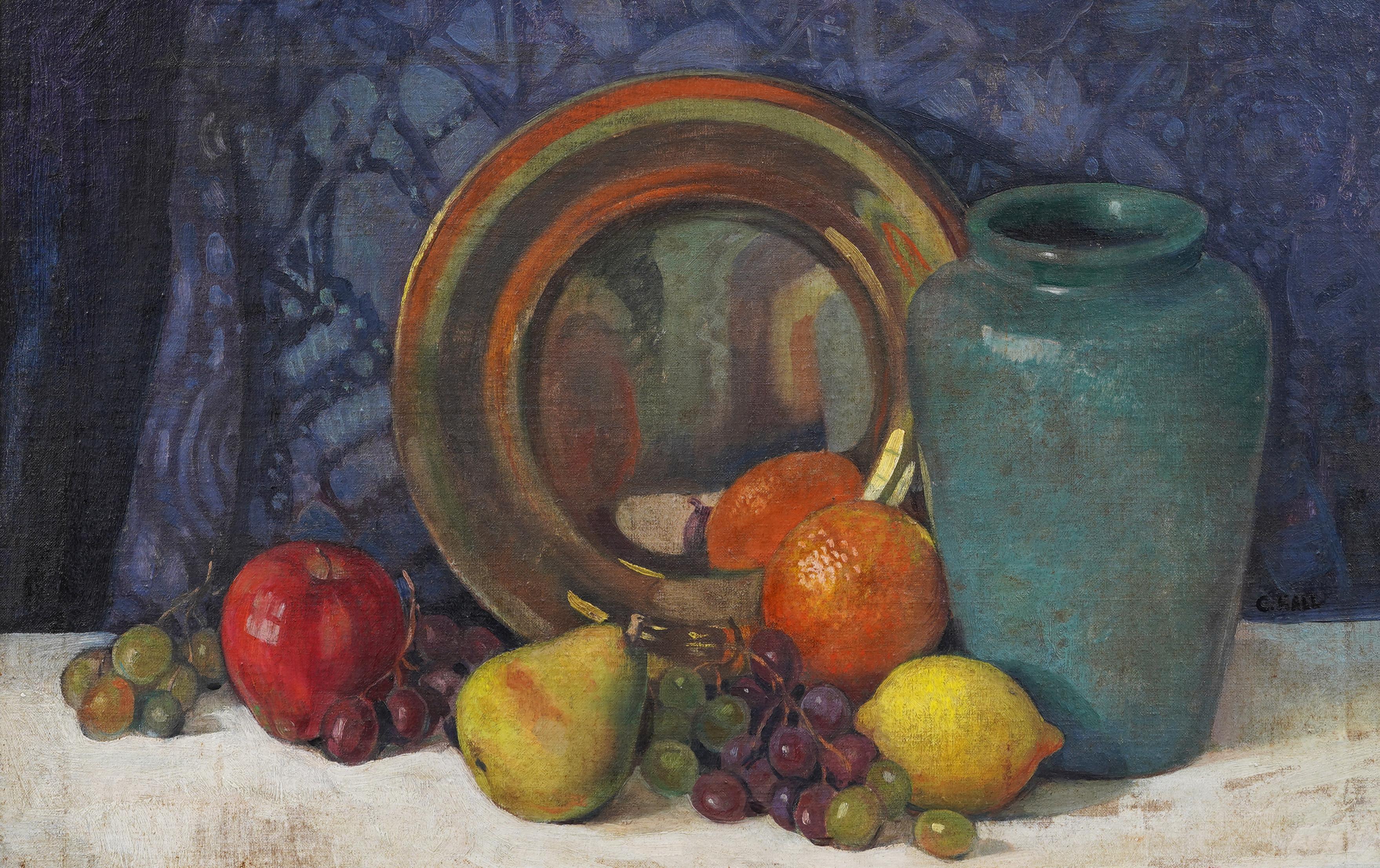 Antiguo bodegón frutal elegante americano del siglo XIX enmarcado Raro cuadro al óleo - Painting Realista de Cyrenius Hall (1830 - 1896)