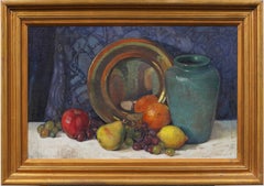 Antiguo bodegón frutal elegante americano del siglo XIX enmarcado Raro cuadro al óleo