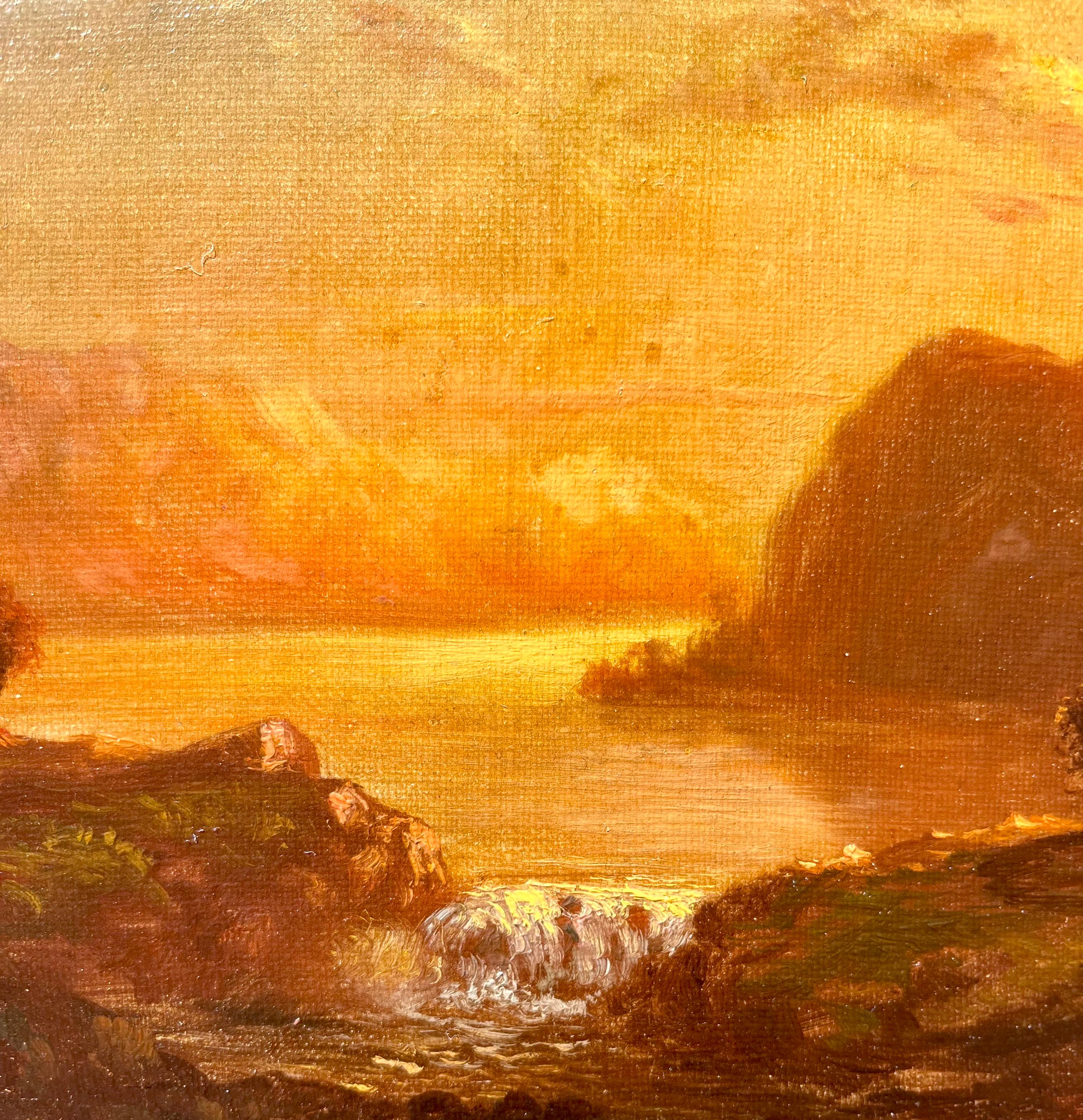 Oil Landscape of the Columbia River Gorge - Hudson River School Painting by Cyrenius Hall