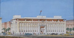 Cyril Farey Dibujo de perspectiva arquitectónica Diseño para el Banco de la India Adén
