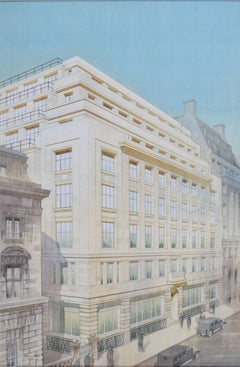 Cyril Farey: Design for an Art Deco Office building Architectural perspective