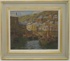 Original Oil Painting of Polperro Harbour Cornwall by Cyril Lavenstein RBA