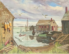 "Fishing Boats in the Harbor," Cyril Lewis, Seagulls Landscape