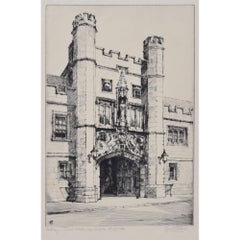 Christ's College, Cambridge etching by Cyril Power