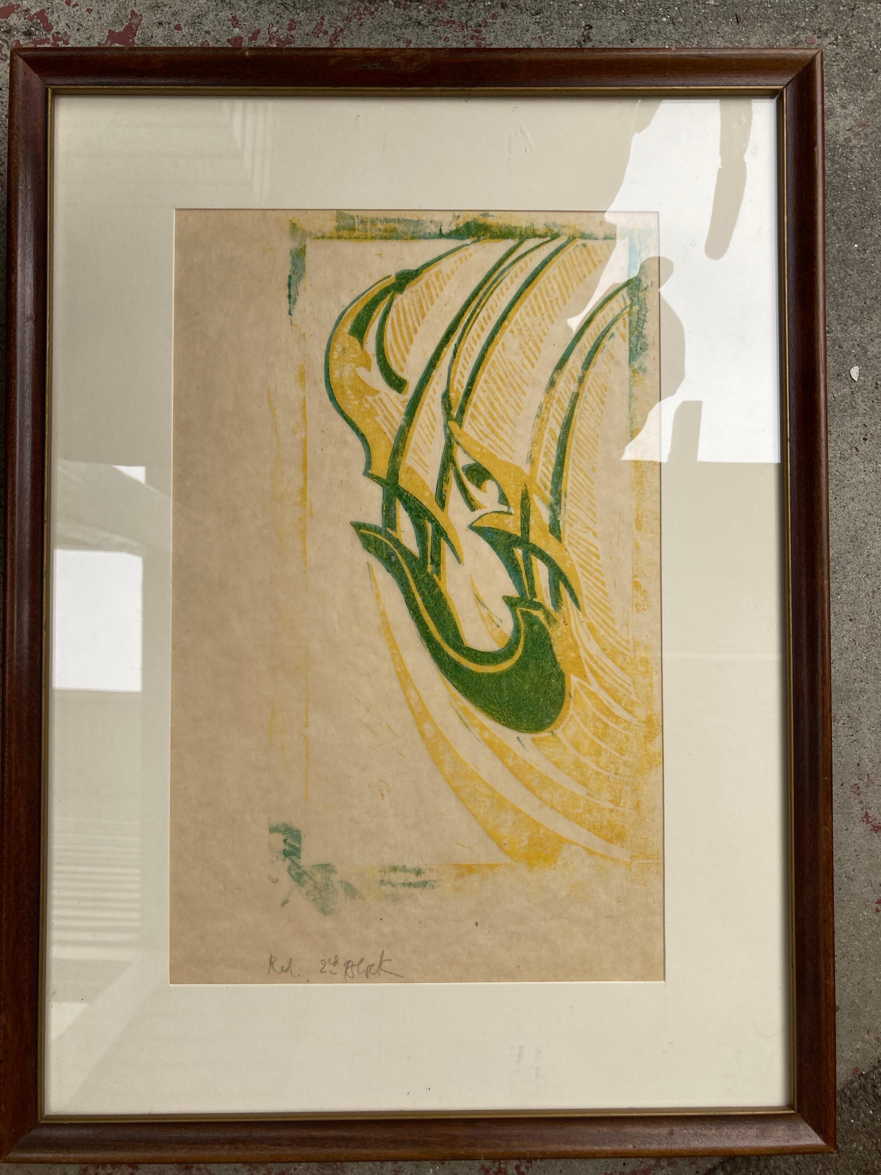 

CYRIL POWER (1872 -1951)

         THE HIGH SWING 1933 (CEP 37 ) 
         Linoleum cut unsigned trial proof. EXTREMELY RARE before edition of 60.  
         2 colors, green and yellow. Annotated by Power: “Red 2nd Block”.  On     
        