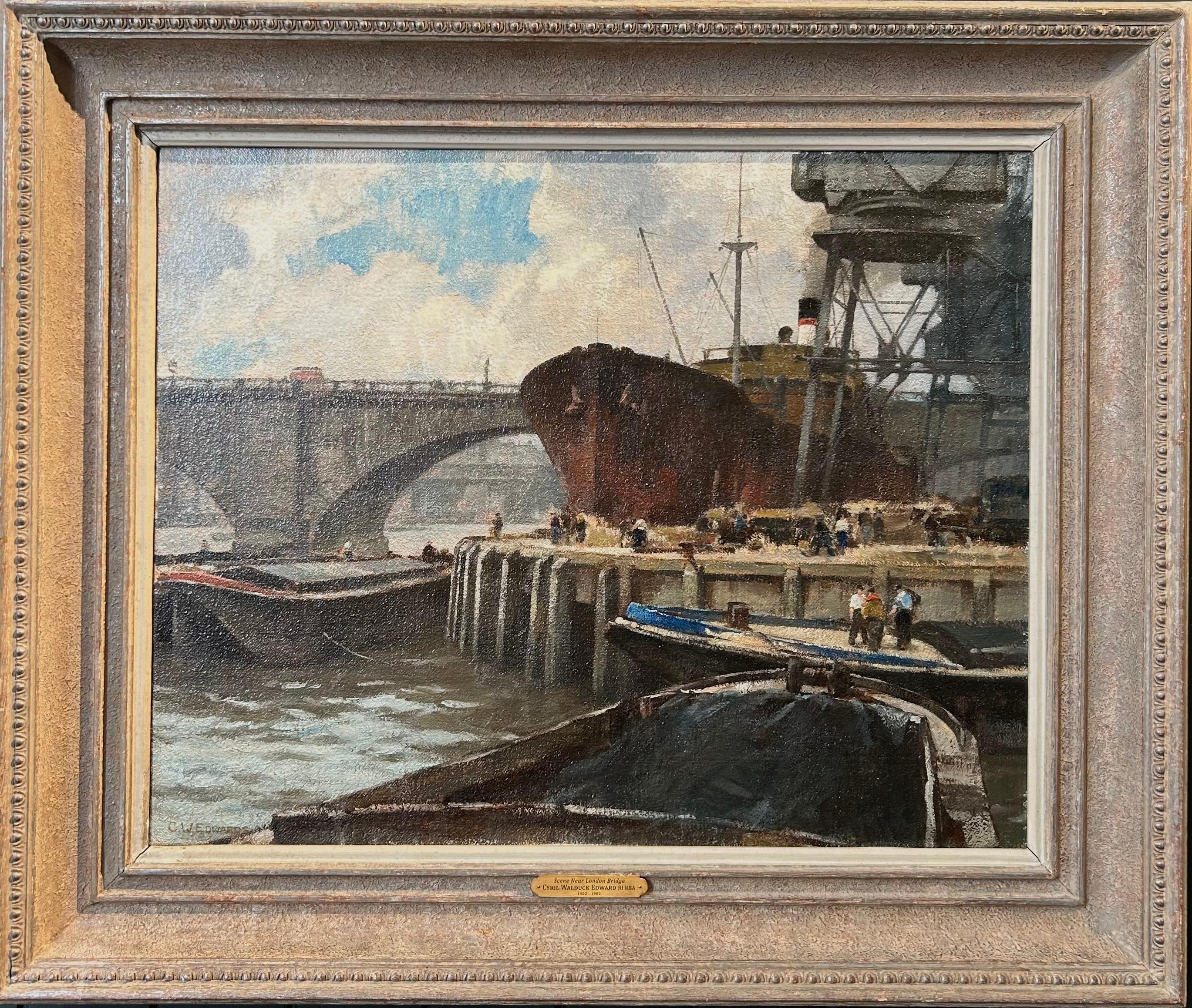 Landscape Painting Cyril Walduck Edwards - Scène près du pont de Londres