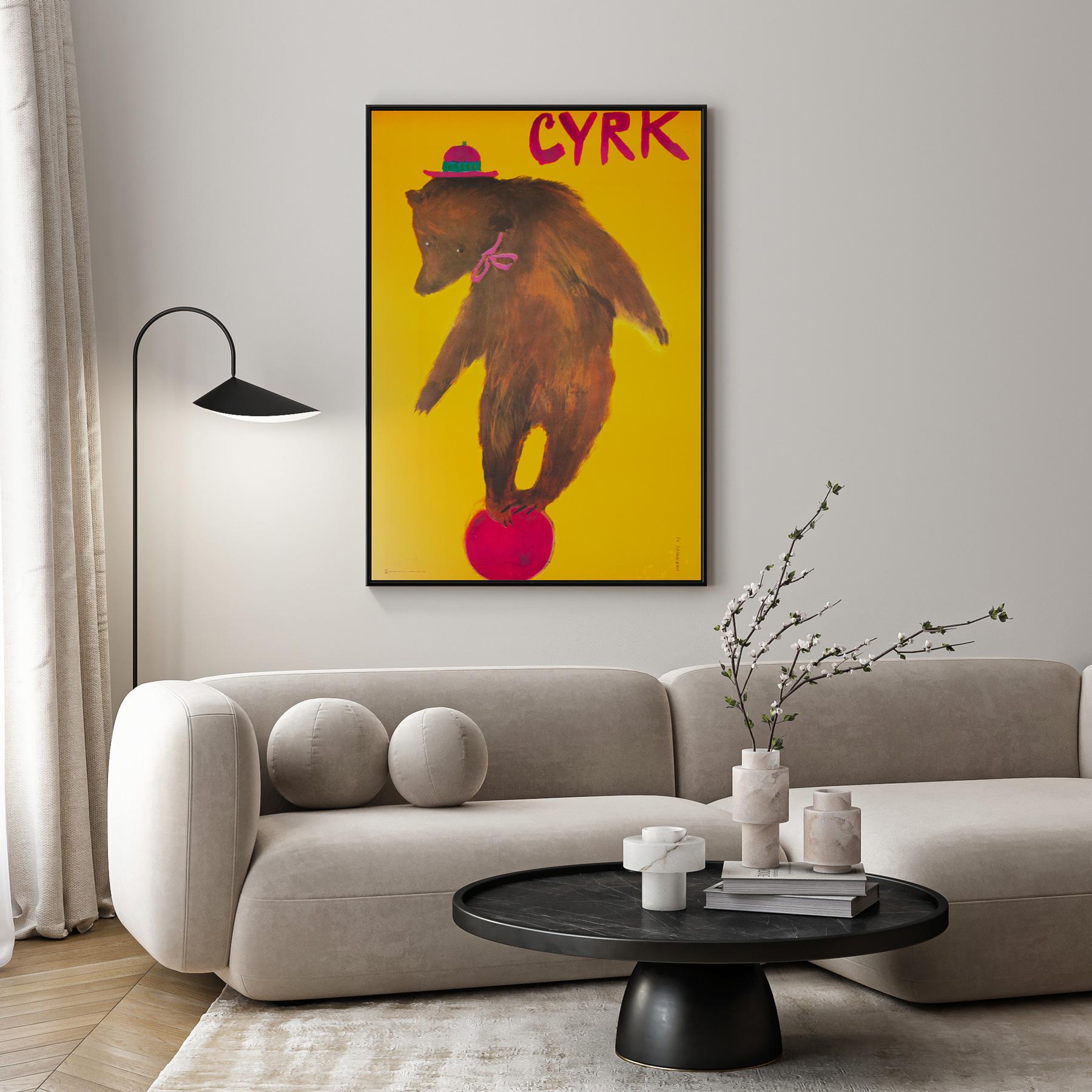 Original Polish cyrk (circus) poster featuring a fabulous Bear on Ball design by Maciej Urbaniec. Very rare first edition from 1963.

The ‘Cyrk” circus poster in Poland appeared for the first time in 1962 when the ZPR (Zjednoczone Przedsiębiorstwa
