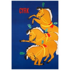 Vintage CYRK Bowing Horses 1965 Polish Circus Poster, Penciak
