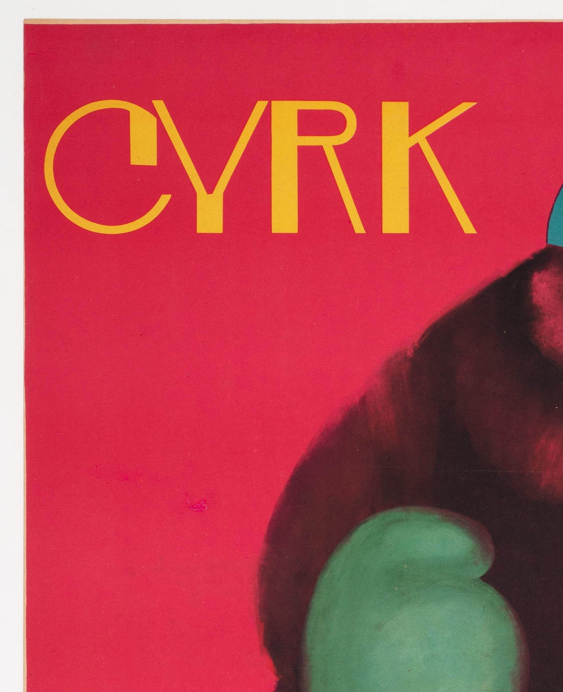 Cyrk Boxing Bear 1962 Polish Circus Poster, Onegin-Dabrowski, Linen Backed In Excellent Condition In Bath, Somerset