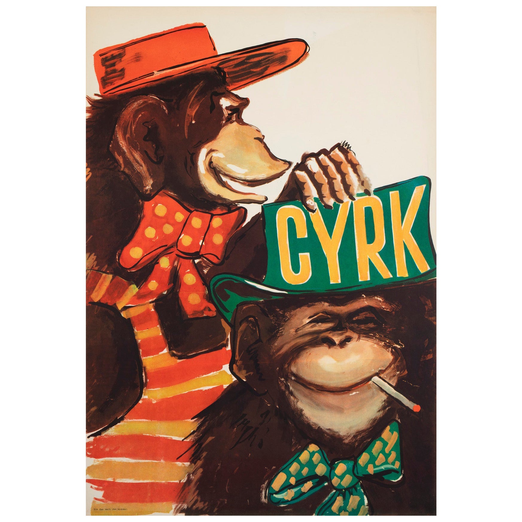 Cyrk Chimps in Hats 1971 Polnisches Zirkusplakat
