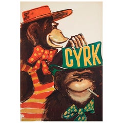 Cyrk Chimps in Hats 1971 Polish Circus Poster