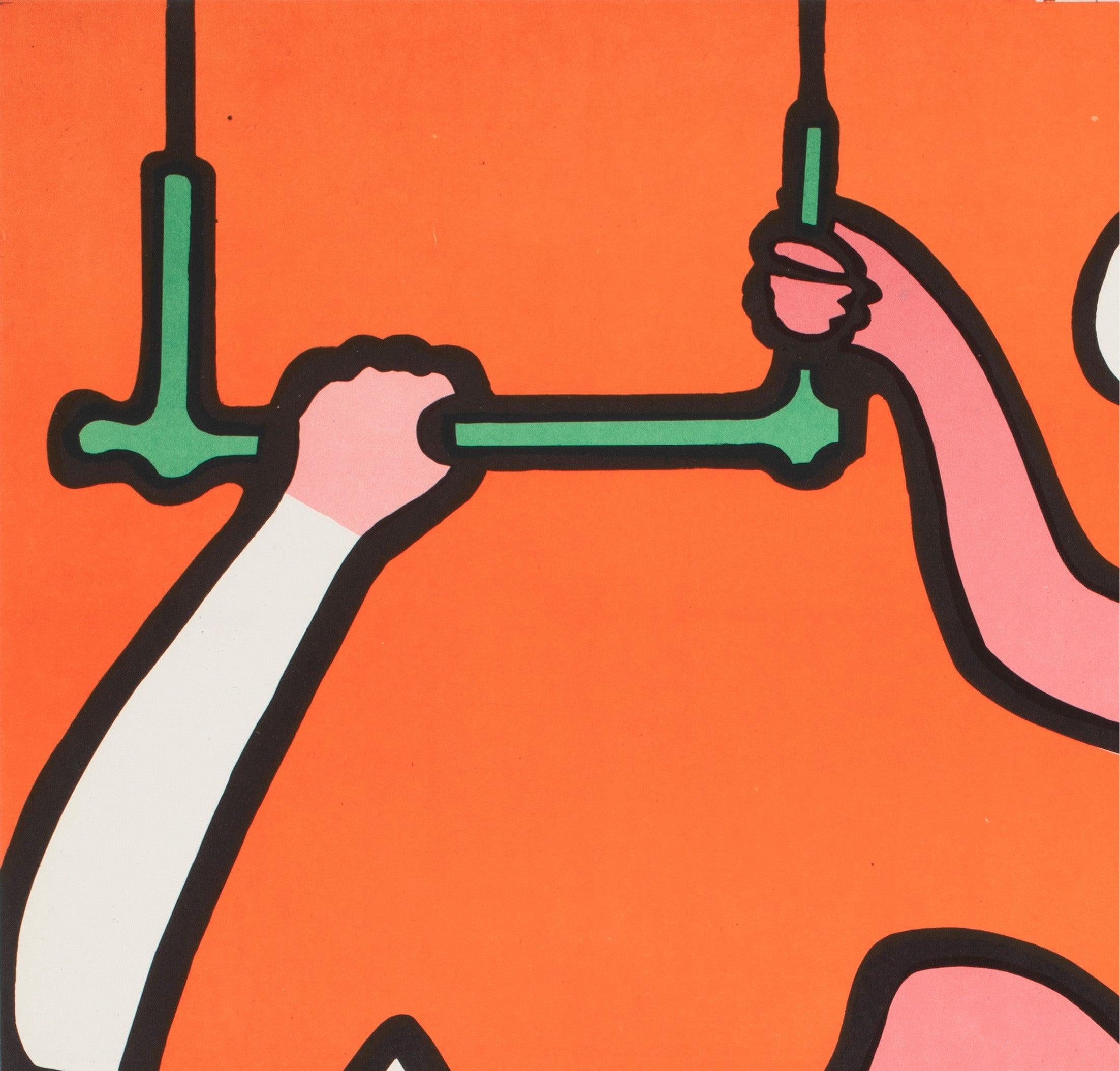 Polonais Cyrk Clown Balancing Lady 1975 Polish B1 Circus Poster, Jan Mlodozeniec en vente