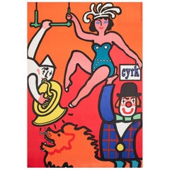 Cyrk Clown Balancing Lady 1975 Polish B1 Circus Poster, Jan Mlodozeniec