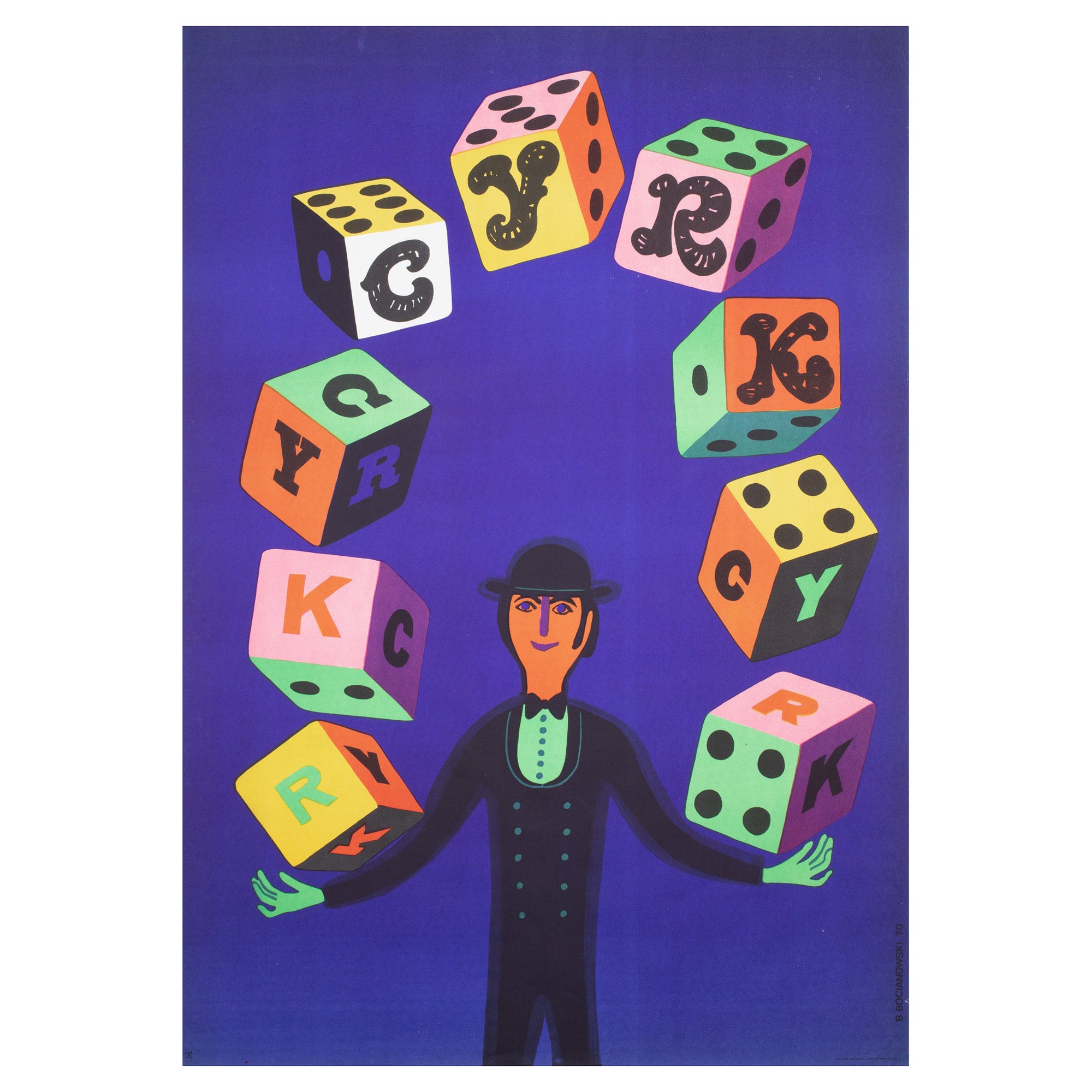 Affiche polonaise du cirque Cyrk Dice Juggler 1970, Bocianowski en vente