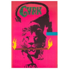 Vintage CYRK Fire Carrying Lion 1962 Polish Circus Poster, Chmielewski