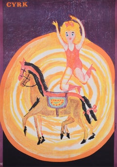 Cyrk Horse Jumping Acrobat 1966 Polish Circus Poster, Adam Zalecki