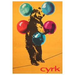 Cyrk Juggling Tightrope Bear 1971 Polish Circus Poster