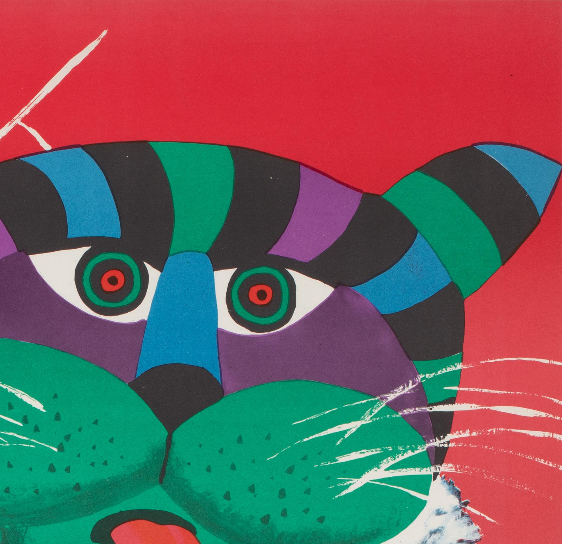 20th Century Cyrk Large Stripy Cat Tiger 1971 Polish Circus Poster, Hubert Hilscher For Sale