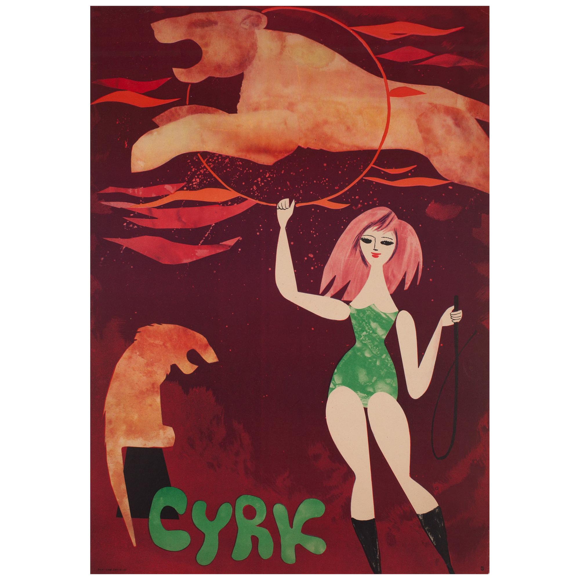 CYRK Lion Tamer - Affiche de cirque polonais des années 1960, Srokowski