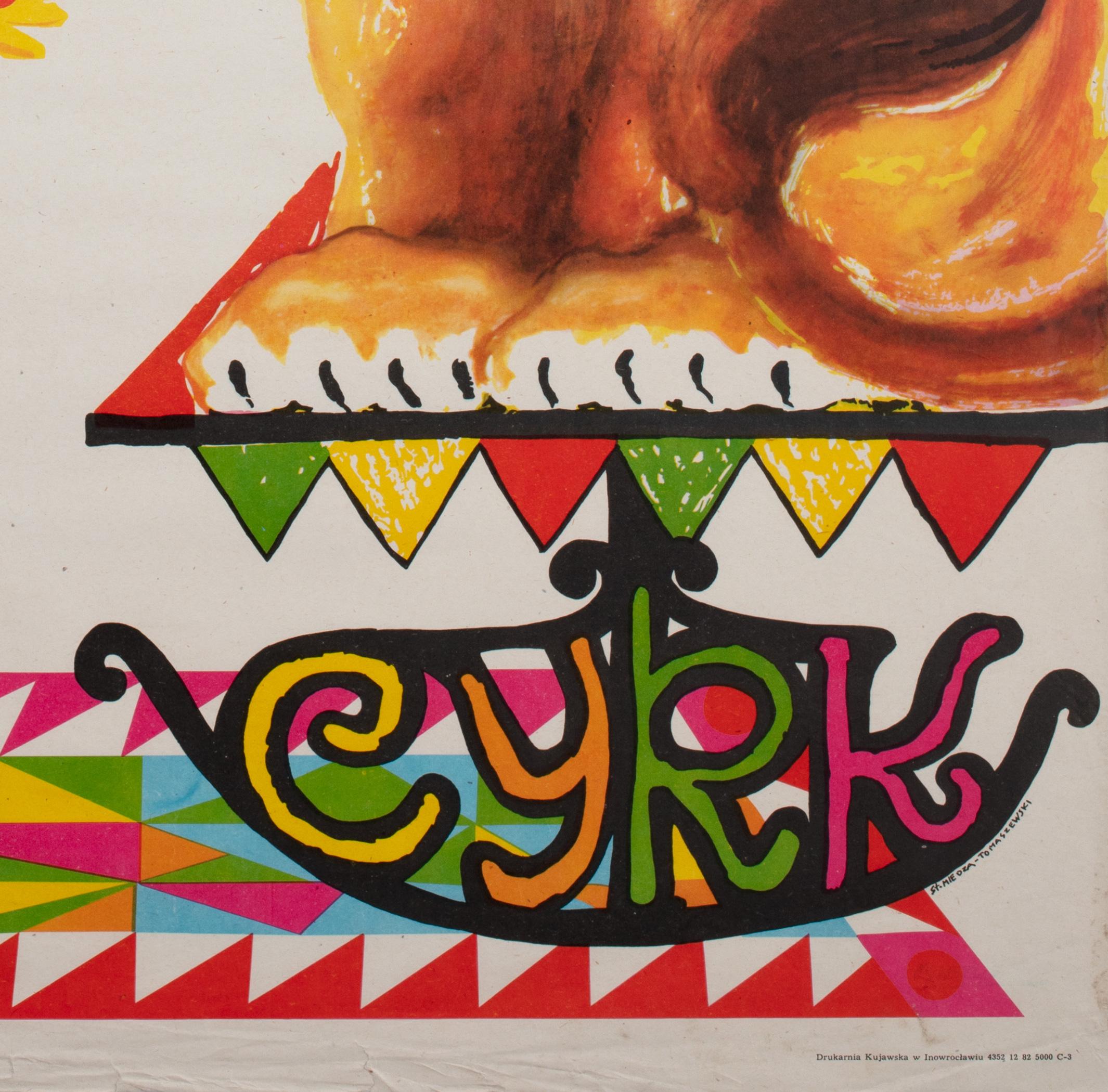 Cyrk Polish Circus Poster Clown and Lion R1982, Miedza-Tomaszewski In Good Condition For Sale In Bath, Somerset
