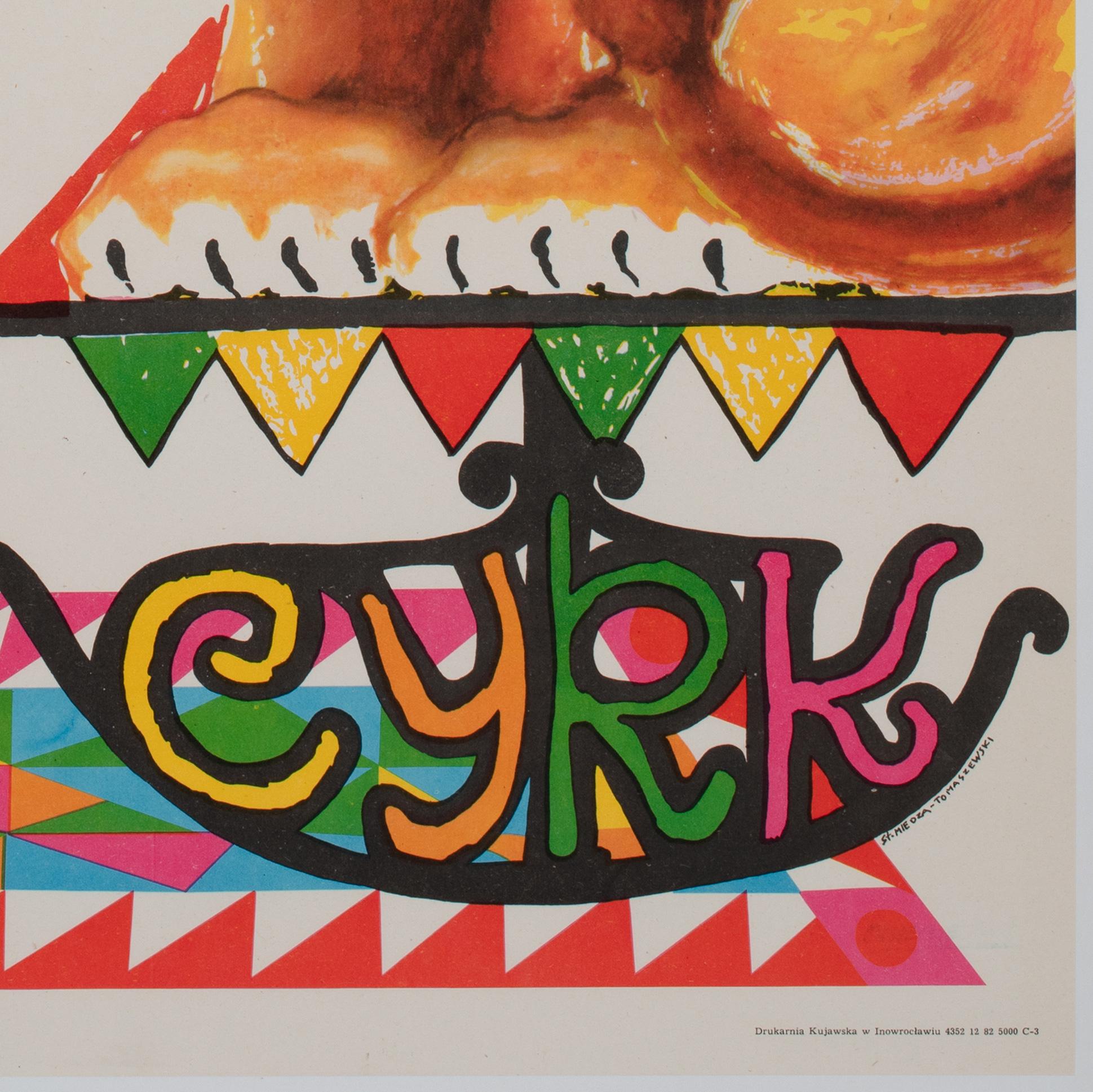 Poster del circo polacco Cyrk Clown e Leone R1982, Miedza-Tomaszewski in vendita 2