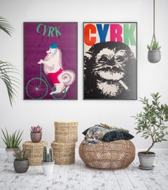 Cyrk Samoyed Dog Cycling 1965 Polish Circus Poster, Gustaw Majewski