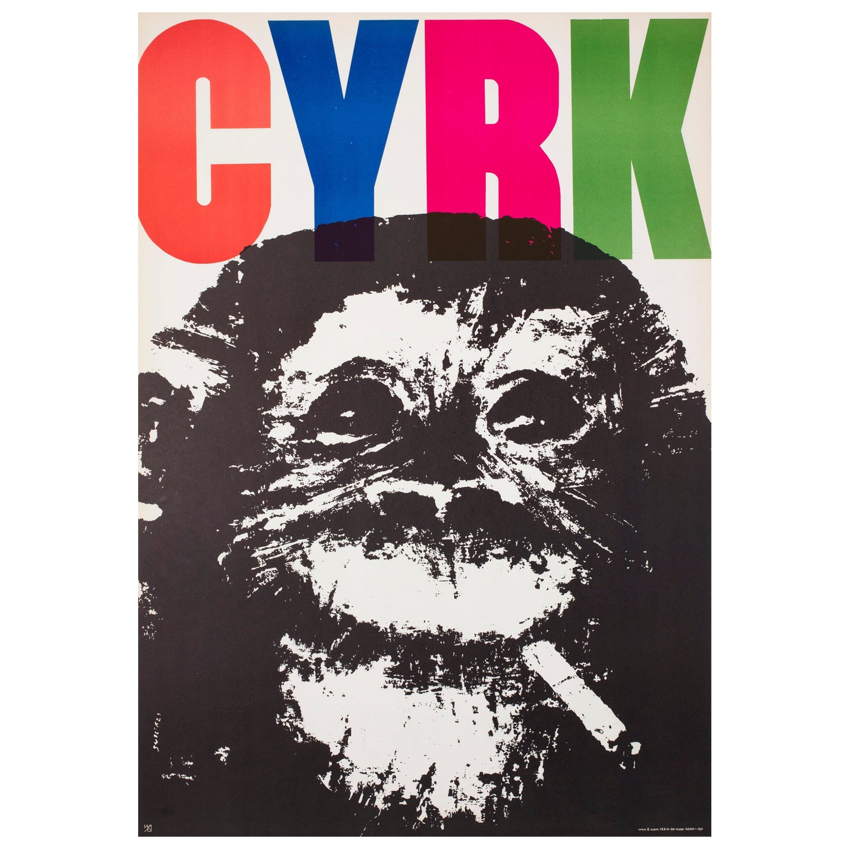 Cyrk Rauchender Schimpanse 1964 B1 Polnisches Zirkusplakat, Waldemar Swierzy