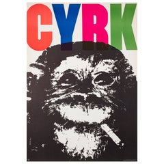 Cyrk Smoking Chimpanzee 1964 B1 Polish Circus Poster, Waldemar Swierzy