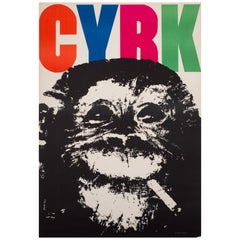 Vintage Cyrk Smoking Chimpanzee 1964 Polish Circus Poster, Swierzy