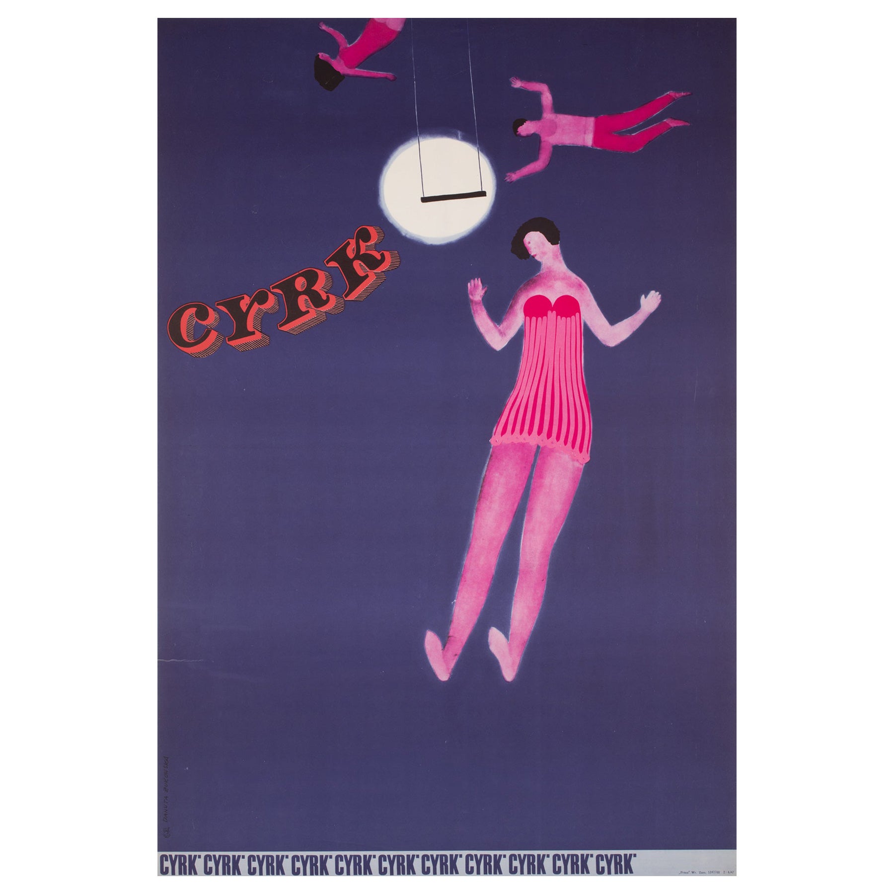 Cyrk Three Aerialists 1966 Polnisches Zirkusplakat, Danuta Zukowska