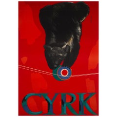 CYRK Tightrope Balancing Bear 1960s Polish Circus Poster, Syska
