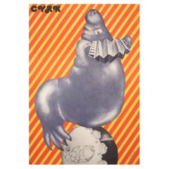 Cyrk Walrus Playing Accordion 1975 Polish Circus Poster, Zukowska