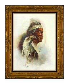 Vintage Cyrus Afsary Original Oil Painting On Board Native American Portrait Signed Art