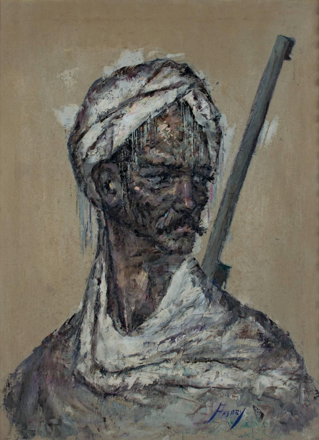 Cyrus Afsary Portrait Painting - Military Figure Portrait Oil Painting Iran Impressionist Expressive Bold Signed