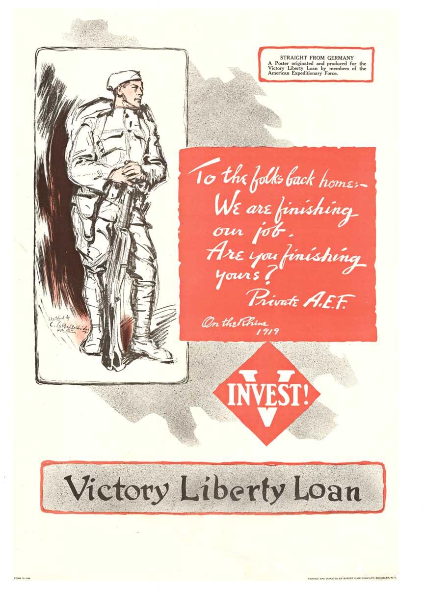 Cyrus LeRoy Baldridge Figurative Print - Original Victory Liberty Loan  Invest  1919 vintage poster