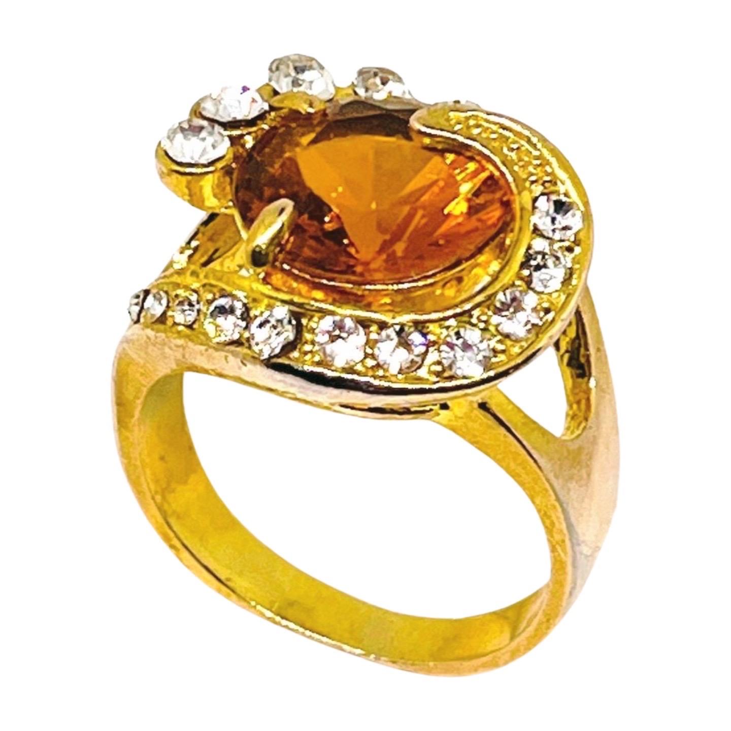 CZ und Citrin Honig Glas Aussage Ring, himmlischen Design, Größe 10,25 im Angebot 5