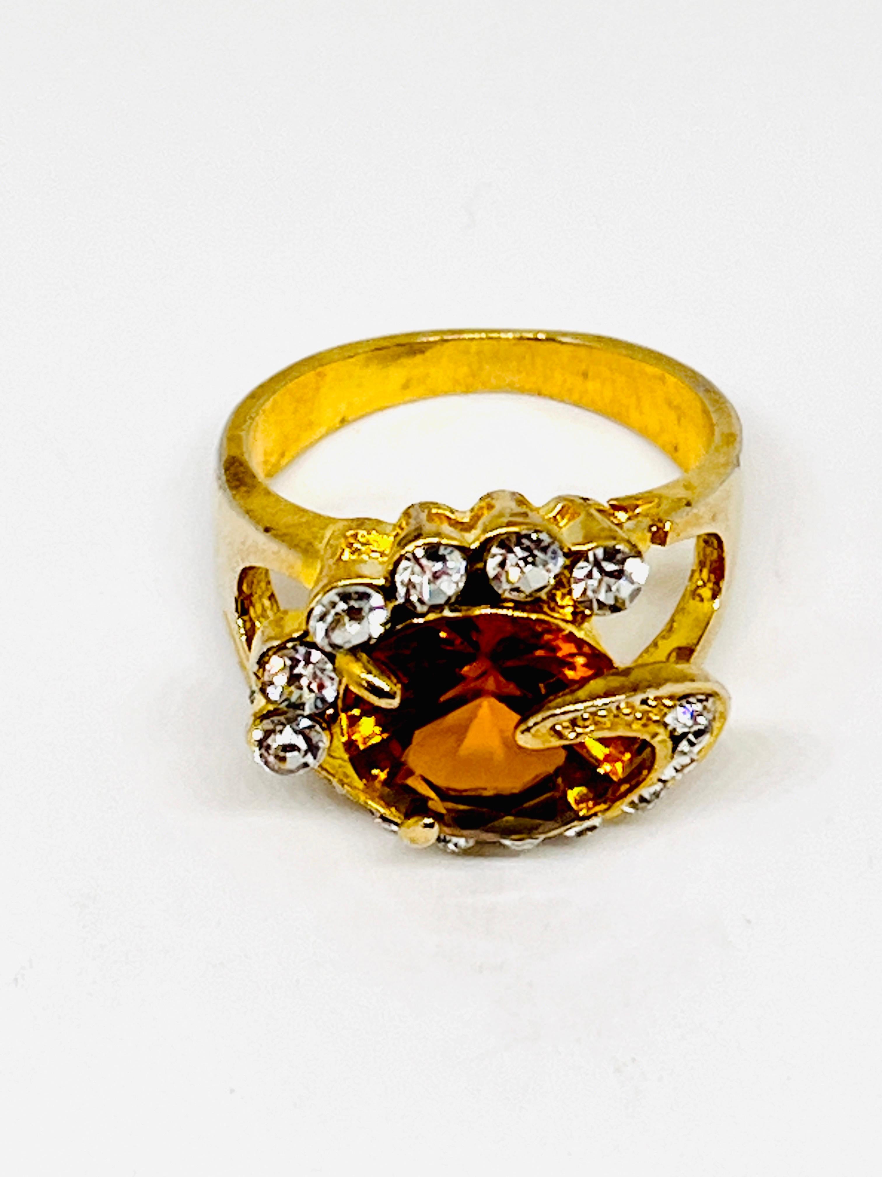 CZ und Citrin Honig Glas Aussage Ring, himmlischen Design, Größe 10,25 im Angebot 13
