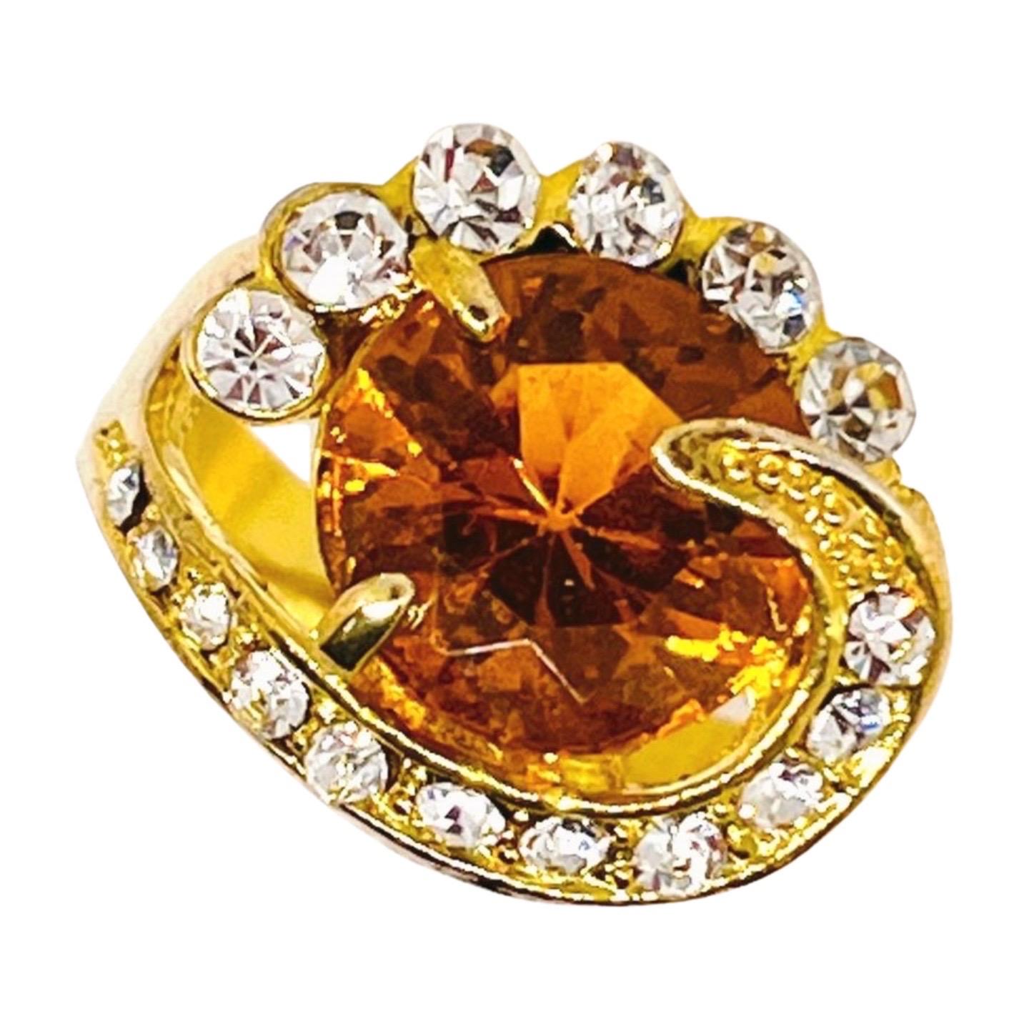 CZ und Citrin Honig Glas Aussage Ring, himmlischen Design, Größe 10,25 im Angebot 1
