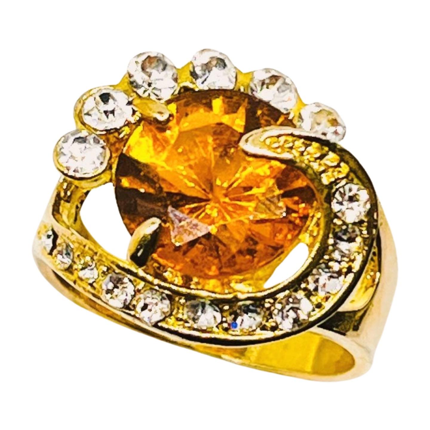 CZ und Citrin Honig Glas Aussage Ring, himmlischen Design, Größe 10,25 im Angebot