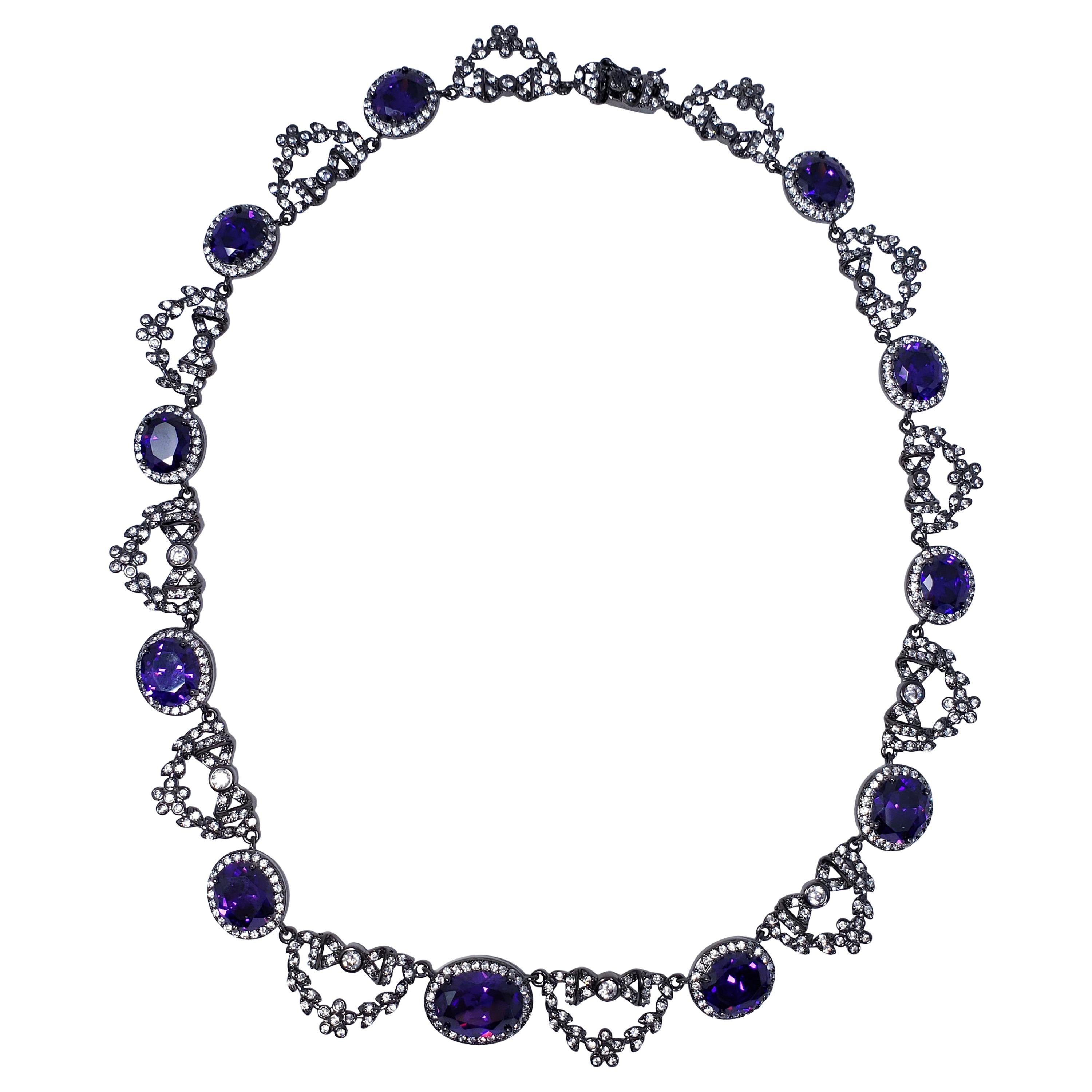 CZ by Kenneth Jay Lane Amethyst Crystal Necklace with Bow Motifs