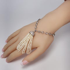 CZ By Kenneth Jay Lane Fresh Water Pearl Tassel Charm Cubic Zirconia Bracelet