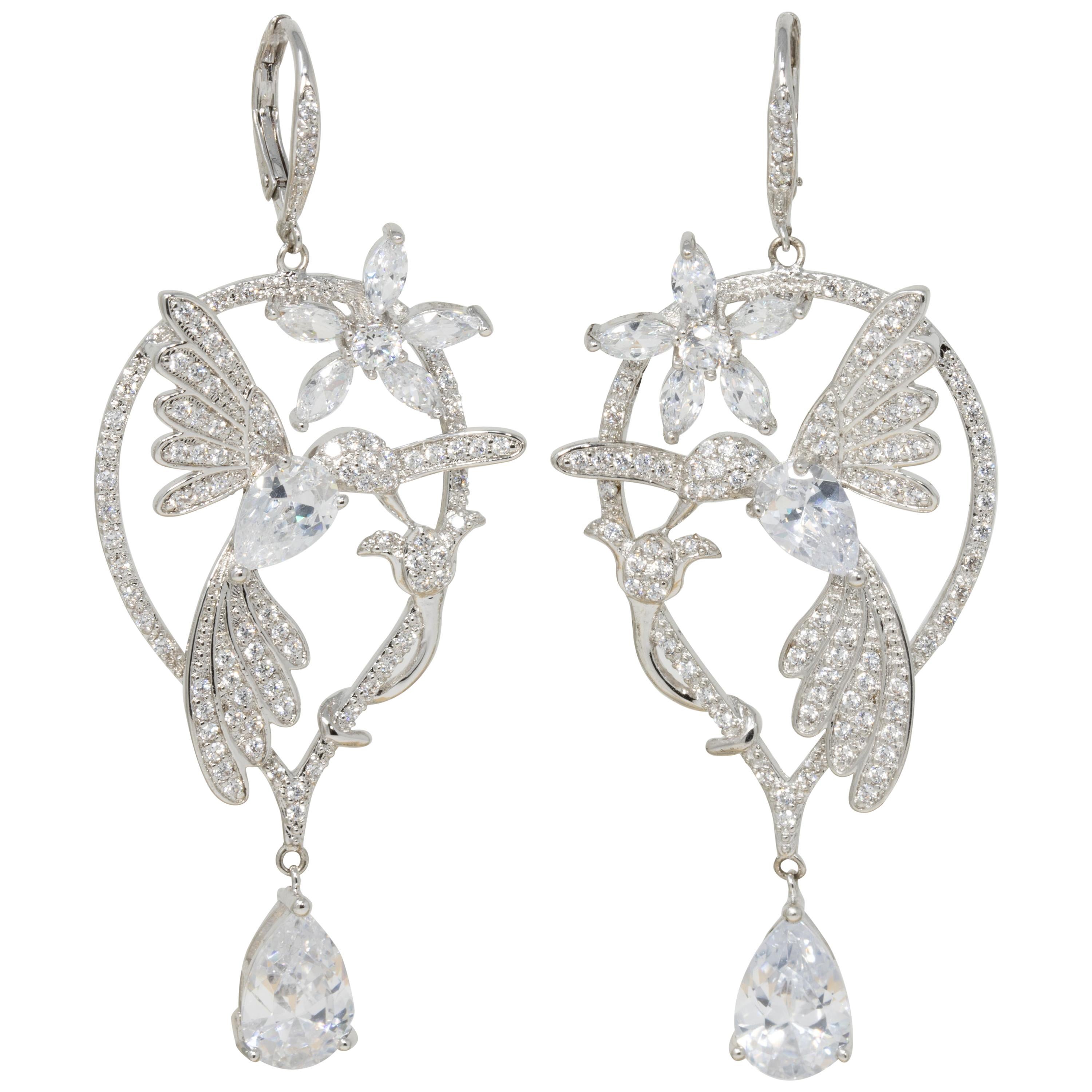 CZ By Kenneth Jay Lane Glittering Flowers Danglig Cubic Zirconia Earrings For Sale