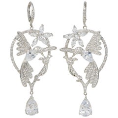 CZ By Kenneth Jay Lane Glittering Flowers Danglig Cubic Zirconia Earrings