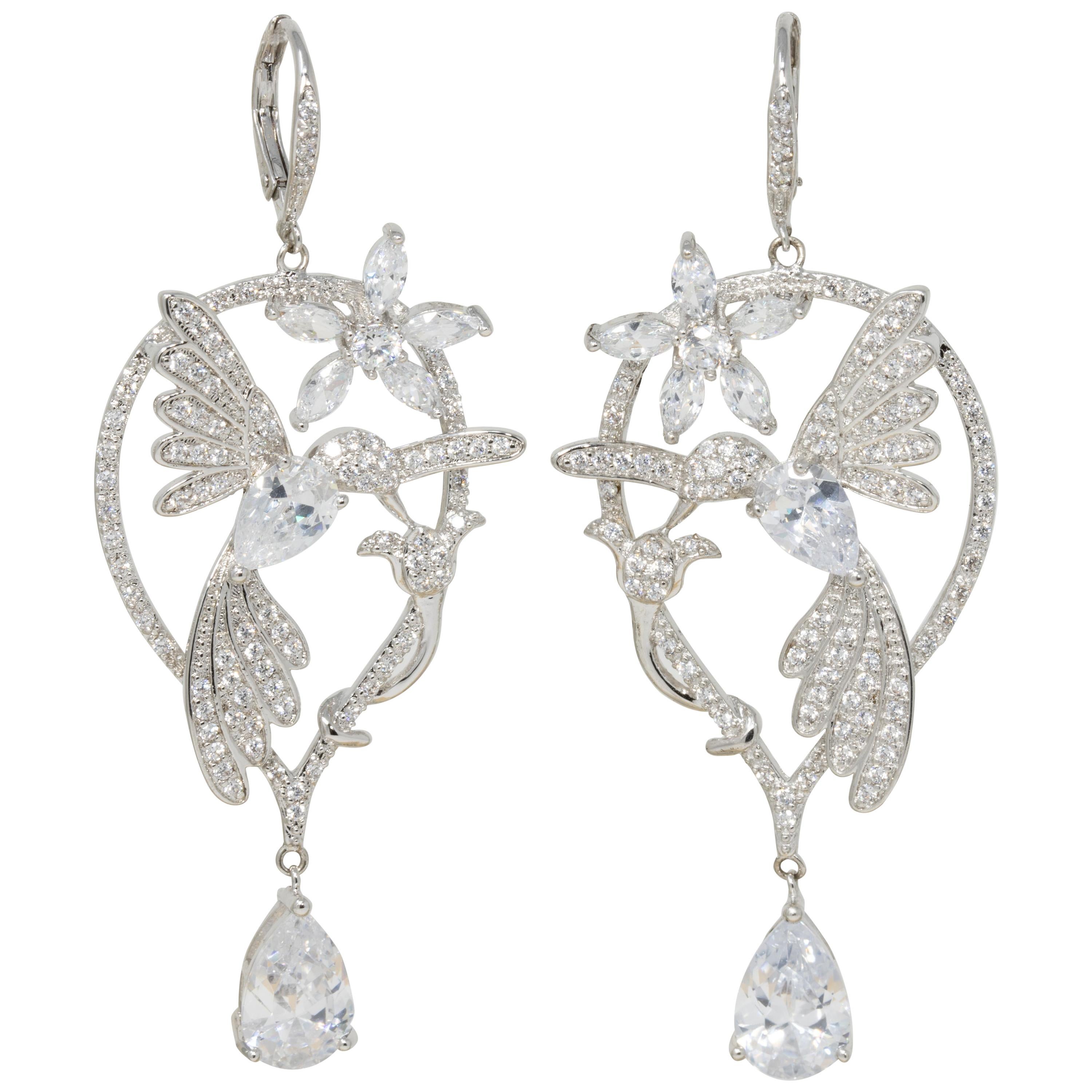 Pre-owned Kenneth Jay Lane Cz By Glittering Flowers Danglig Cubic Zirconia Earrings In Multi