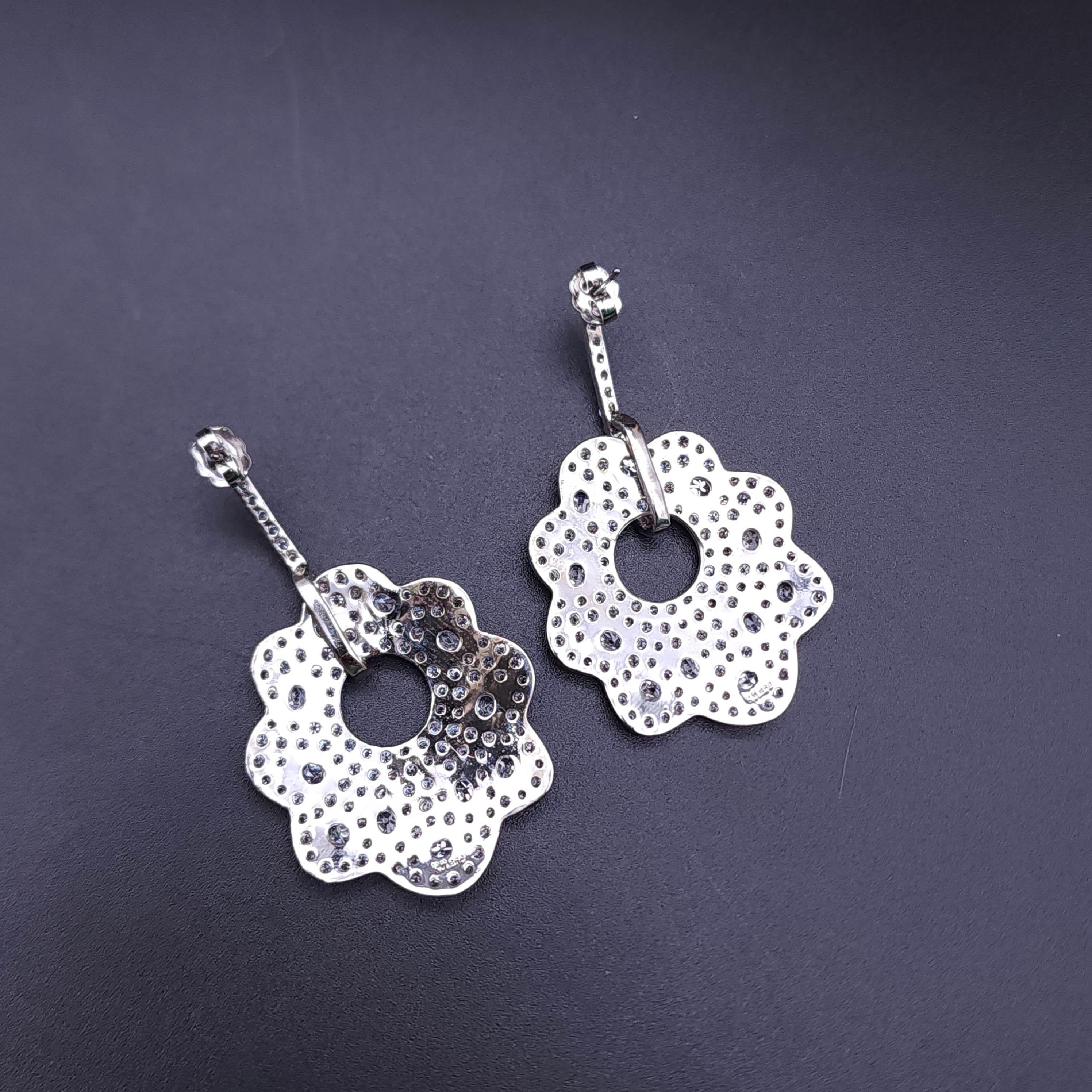Round Cut CZ by Kenneth Jay Lane Pave Flower Crystal Silver Dangle Earrings For Sale