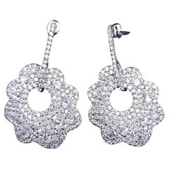 CZ by Kenneth Jay Lane Pave Flower Crystal Silver Dangle Earrings